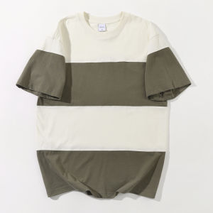 American Style Heavyweight Pique Cotton Short Sleeve T-Shirt Mens Summer Casual Pure Cotton Washed 280g Striped Half Sleeve Top Trendy