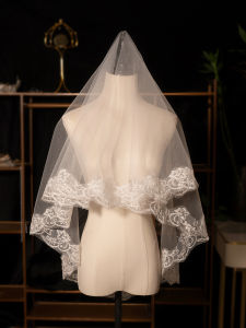 Double Layer White Simple Lace Bridal Veil Studio Photography Props Wedding Headwear Soft Tulle Material Elegant Fairy Tale Style