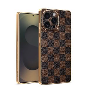 เคสสำหรับ Oppo A5 Pro A5Pro หนังลายตารางหมากรุก OppoA5Pro หรูหราเคสแบบแฟชั่นแบบแข็งปกป้องเคสมือถือกันกระแทกด้วยไฟฟ้าสีทอง