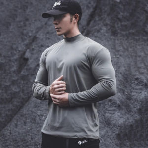 Mens Fitness Long Sleeve Tight Shirt Quick Dry High Elasticity Half High Collar Running Training Muscle Sports T-shirt Base Layer