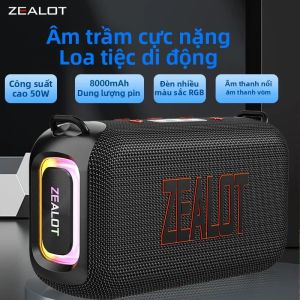 Loa Siêu Trầm Di Động Không Dây ZEALOT S85 50W Với Đèn RGB Âm Thanh HiFi Thời Gian Chơi Nhạc 24 Giờ Chống Nước Pin 8000mAh Sử Dụng Ngoài Trời