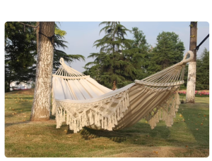 Double Canvas Hammock with Tassels Outdoor Camping Indoor Home Use Anti-tilt Design for Adults White Color Hanging Bed