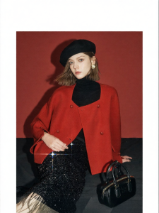 FAMANXUAN | Red Chinese New Year Short Coat for Petite Women with Square Collar