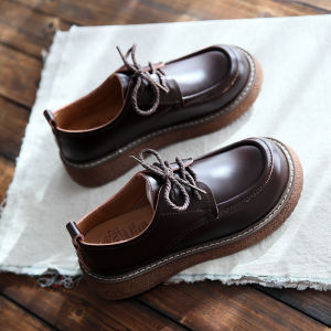 รองเท้าหนังคู่เล็กสไตล์โมริเกิร์ลแนวญี่ปุ่นสำหรับสาวอ่อนโยนฤดูใบไม้ผลิรองเท้าหัวโตหนังแท้รองเท้าผู้หญิงวัยรุ่นแมทช์ลุคง่ายรองเท้าชั้นเดียวรองเท้าข้อต่ำรองเท้ามาร์ติน