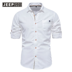 เสื้อเชิ้ตแขนยาวปักสีทึบ 2023 ผู้ชาย มีปกเสื้อผ้าฝ้ายฤดูร้อน จำลองแฟชั่น JEEP SPIRIT