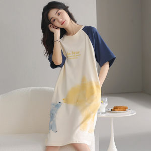 Miiow | Pure Cotton Short Sleeve Round Neck Sleepwear Dress For Young Girls Home Comfortable Spring Summer New Style Catman Clothing
