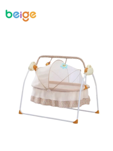 Beige NEW 2025 Electric Baby Bed Hammock Automatic Swing Cradle Remote Control Mosquito Net 5 Speed 12 Lullabies Foldable Portable