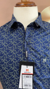 Sơ Mi  Tay Ngắn Màu Xanh Navy - Vàng Form Tailor Fit Chống Nhăn Lai Ngang - Áo Nam Khatoco