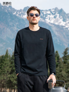 เสื้อยืดแขนยาวผ้าคอตตอนเนื้อเงาสไตล์อเมริกันสำหรับผู้ชาย Enjeolon ทรงหลวม ระบายอากาศได้ดี ดูดซับเหงื่อ นุ่มสบาย ป้องกันการหลุดร่วง