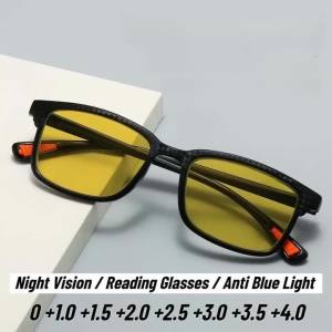 New Square Frame Night Vision Reading Glasses for Brightening At Night Suitable Driving Anti Blue Light Presbyopia Eyewear