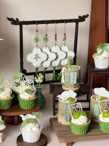 Chinese Green Birthday Decorations Baby Shower Dessert Table Decoration Boy Girl One Year Old Celebration Joyful Peaceful Plug-ins