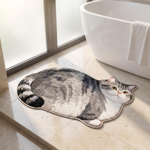 VIKAMA Cute 3D Cat Shape Exotic Floor Mat Anti Slip Washable Bedside Rug Children Bedroom Bathroom Indoor Home Decor
