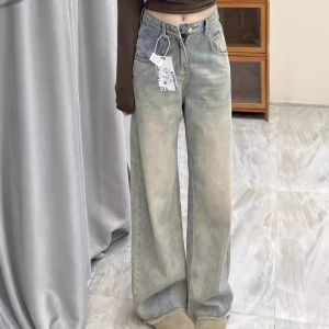 Quần Jeans Denim Ống Thẳng Cạp Cao Cho Nữ Quần Dài Dài Đến Sàn Có Chiều Dài Đến Sàn Quần Dài Thường Ngày Dáng Rộng