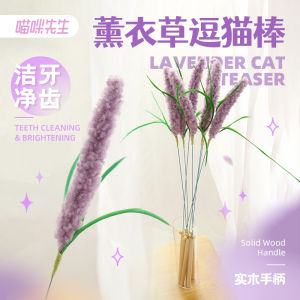 Interactive Lavender Cat Toy Wand Realistic Grass Design Keeps Cats Entertained Dental Cleaning Kittens Wooden Handle Durability