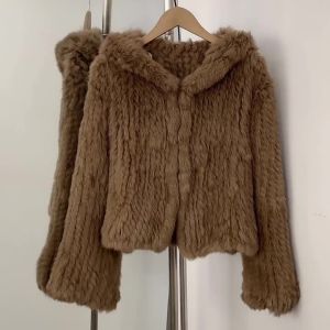 Womens Genuine Rabbit Fur Coat Natural Fur Jacket Thick Soft Warm Winter Luxury Elegant Casual Premium Outerwear Clothing