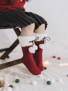 Cute Designer Kids Socks Lamb Fur Ball Christmas New Year Long Socks Childrens Stacked Socks Korean Style Cotton Blend Elastic Fiber