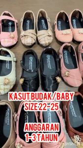 KASUT BUDAK PEREMPUAN SIZE 22-25 PU LEATHER/FABRIC ANTISLIP RUBBER SOLE GIRLS FLAT SHOES STRAP-ON KASUT RAYA BABY