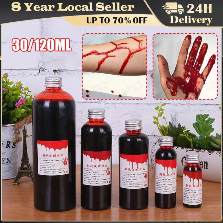 ❤️【Same Day Delivery】 120/30ml Ultra-Realistic Fake Blood for Bloody Nose Eyes Ears Party Vampire Zombie Makeup Props Halloween Cos Decoration LZC-Fake-Blood