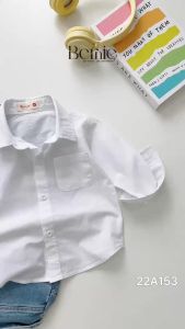 Áo sơ mi trắng tay dài bazic phong cách hàn quốc cho bé trai bé gái size 9 đến 24 kg BERNIE 22A153
