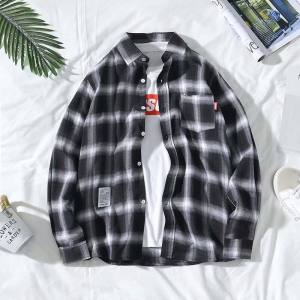 Hong Kong Style Long Sleeve Black and White Plaid Shirt Mens Korean-Style Teen Trend Shirt Casual Spring and Autumn Thin Slim Jacket