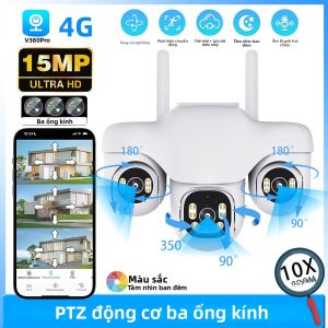 Camera Ngoài Trời 15MP Ba Ống Kính PTZ Zoom 10X Hỗ Trợ 4G Tầm Nhìn Ban Đêm Chống Nước Tự Động Theo Dõi Hệ Thống An Ninh Nhà Thông Minh V380