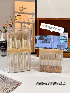 Large Capacity Makeup Brush Storage Box Dustproof Cover Included Organizer Holder for Lipstick Eyebrow Pencil And Cosmetic Brushes