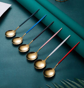 (HÀNG CAO CẤP) MUỖNG múc CƠM/ THÌA CANH INOX 304 MẠ VÀNG cán nhiều màu SIÊU ĐẸP -  thìa inox ăn cơm - thìa muỗng múc canh - muỗng inox xịn