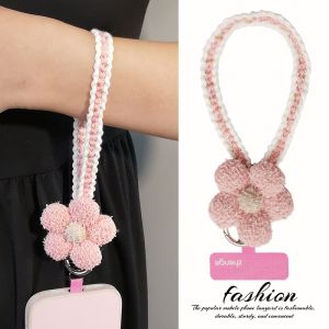 Luxury Knitted Mobile Phone Strap Wrist Style Outdoor Travel Shell Anti Loss Chain Fashionable Floral Design Digital Accessory