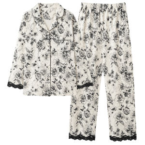 Miiow | Pure Cotton Lace Trim Sleepwear Set Womens Long Sleeve Long Pants Home Clothes Spring Autumn New Arrival Cat Person Official