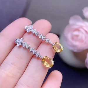 Montagne Jewelry Natural 6x8mm Citrine Yellow Crystal Earrings for women Crystal Inset Elegant Design Fine Jewellery 925 Silver Stud Earrings