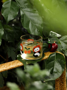 Blue Lotus Panda Glass Mini Tea Cup High Borosilicate Single Handle Drinking Cup Cute Home Use Heat Resistant Glass Cup