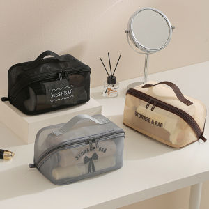 Water-Resistant Mesh Toiletry Organizer Large Capacity Pillow Style Handbag