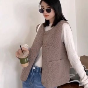 Áo ghi-lê lông cừu cừu giả mới phiên bản Hàn Quốc mùa thu và mùa đông nữ đa năng áo ba lỗ và áo vest yêu của phụ nữ