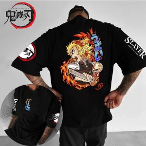 Demon Slayer Anime Joint Rengoku Kyoujurou T-shirt Summer Mens and Womens Harajuku Loose Casual Parent-child Short-sleeved Top