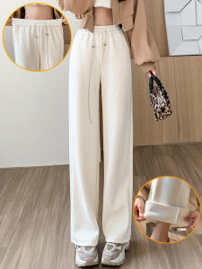 กางเกงขายาวเอวสูงผ้าขนแกะกำมะหยี่หนาสำหรับผู้หญิง กางเกงขายาวทรงหลวมสบาย ๆ ฤดูใบไม้ร่วง/ฤดูหนาว กางเกงขายาวทรงสลิมฟิต