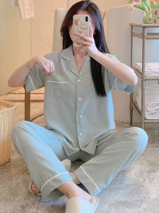 ผู้หญิง แขนสั้น ผ้าฝ้าย ผ้าไหม ชุดนอน ฤดูร้อน ประดิษฐ์บาง ผ้าฝ้าย เสื้อผ้าบ้านสไตล์ญี่ปุ่นเปิด คาร์ดิเกน สีบริสุทธิ์ ผ้าฝ้าย ผ้าไหม ชุด