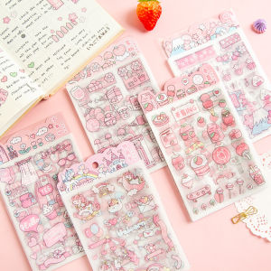 4pcs Cute Girl Stickers PET Waterproof Sticker Unicorn Pink Matte Sticker Diary Journaling Stickers