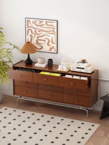 Nordic Style Solid Wood Nine Drawer Chest Vintage Storage Sideboard Living Room Bedroom End Table Small Space Organizer Drawer Cabinet