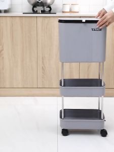 กระเป๋าถังขยะ 2in1 พร้อมชั้นวาง ล้อเลื่อน สำหรับบ้าน ถังขยะแยกประเภท หน้าเสียง 23 ครั้ง