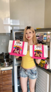 Disney LOTSO Pink Color Fashion Cute Canvas Tote Bag Shoulder Bag Small Large Size Gift for Girls and Women Daily Use