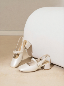 Josiny | French Style Mary Jane Open-Heel Sandals Coarse Heel