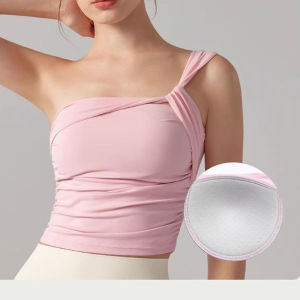 Womens Single Shoulder High-Impact Sports Bra Shock-Absorbing Fixed Cup Yoga Bras Fitness Vest Top for Running Underwear