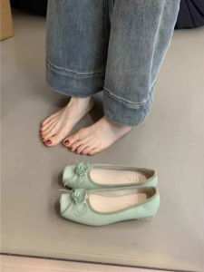 Sheepskin Version Mary Jane Bean Shoes Womens Flat Low Heel Floral Butterfly Knot Chinese Style Fashion Single Shoes