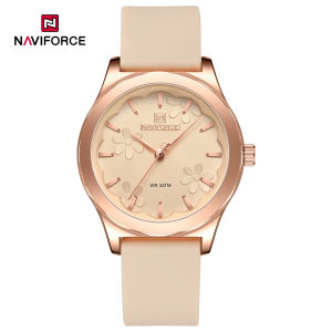 NAVIFORCE Flower Dial Design Elegant Fashionable Ladies Quartz Watch Dress Leather Strap Quartz Watch for Women