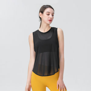 Luoke Tie-Dyed Mesh Yoga Suit Sleeveless T-Shirt for Women - Loose and Versatile Fitness Vest - Running Sports Top - Size Options Available