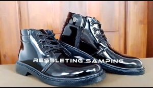 Sepatu Pria Formal PDH Tali Ressleting Hitam Kilap Dinas Kerja Polisi Security