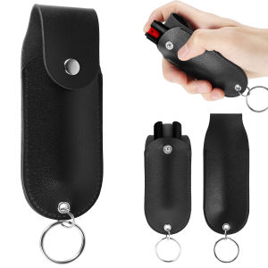 Pepper Spray Pouch PU Leather Pepper Spray Holster Mini Portable Top Flap Pepper Spray Holder Self Defense Spray Keychain