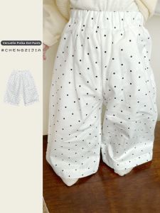 Spring and Autumn Korean Style Cotton Dots Print Straight Pants for Girls