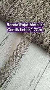 (Per 2 Meter) RDR276 Renda Rajut Silver Tua / Hitam Metalik Lebar 17Cm