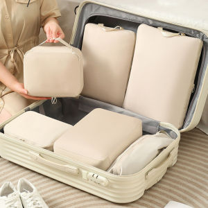 กระเป๋าจัดระเบียบเสื้อผ้าสำหรับเดินทาง 6 ชิ้น แบบพกพา กระเป๋าจัดเก็บเสื้อผ้าแบบอัด กระเป๋าใส่สัมภาระแบบแยกประเภท น้ำหนักเบา